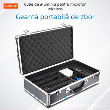 Cutie din aluminiu pentru microfoane wireless de scenă, portabilă, cu dublu strat întărit, poate găzdui receptorul și unitatea principală
