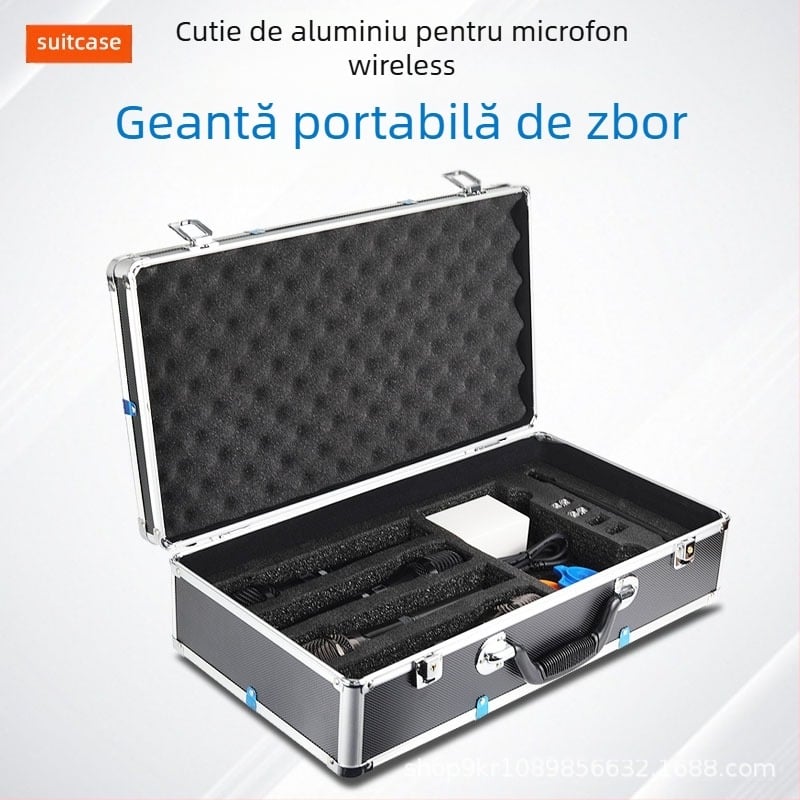 Cutie din aluminiu pentru microfoane wireless de scenă, portabilă, cu dublu strat întărit, poate găzdui receptorul și unitatea principală