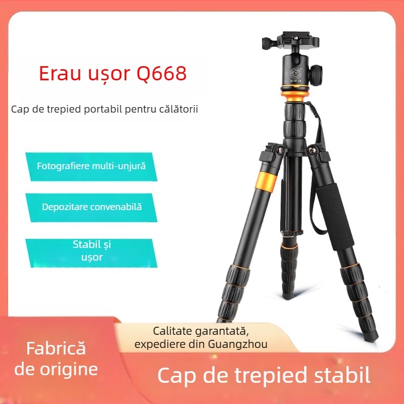 Trepied pentru DSLR și camere fără oglindă, aliaj de aluminiu, model Q668, sarcină maximă 8 kg, greutate 1,59 kg