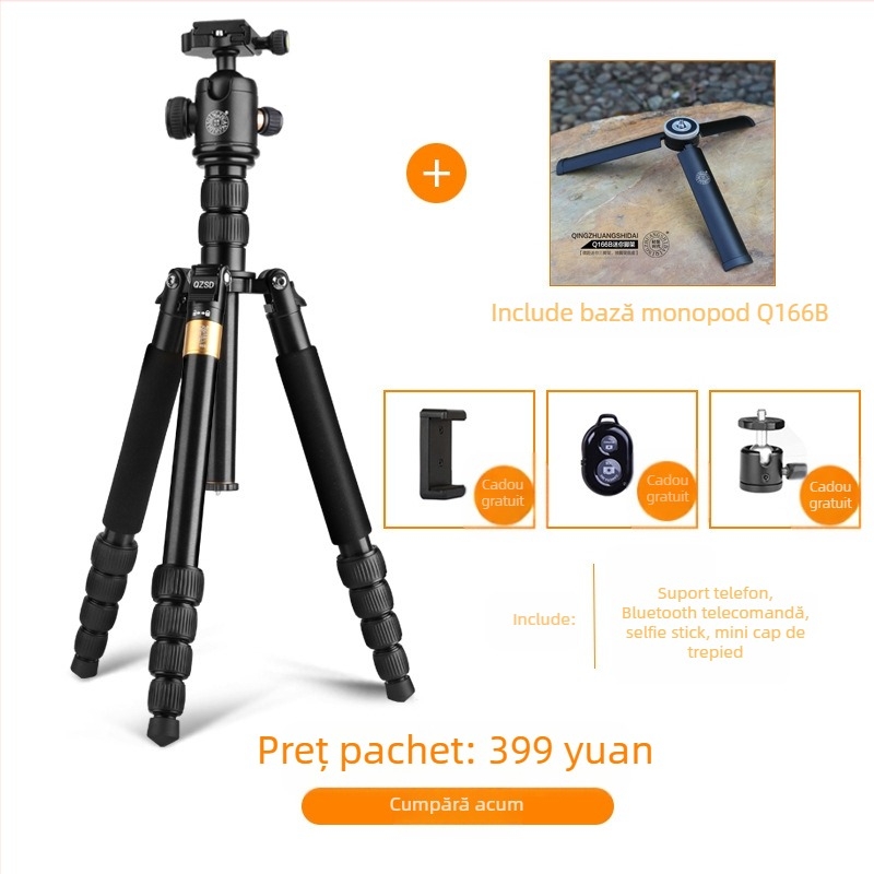 Trepied pentru DSLR și camere fără oglindă, aliaj de aluminiu, model Q668, sarcină maximă 8 kg, greutate 1,59 kg