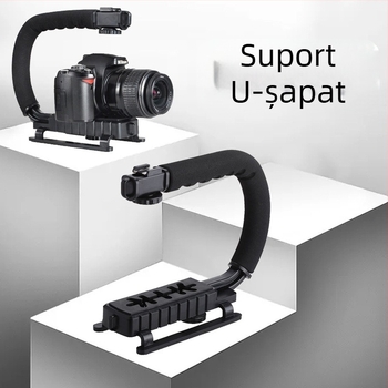 Stabilizator portabil în formă de U pentru cameră cu iluminare LED pentru telefoane mobile; LED 2W, 6500K, alimentare 3V, luminozitate reglabilă