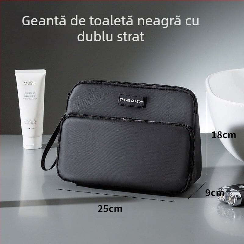 Geantă triunghiulară pentru toaleta bărbaților, capacitate mare, separare uscat-umed, impermeabilă, material 600D