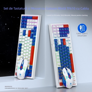 TF610 Set tastatură și mouse pentru gaming, conectare USB cablată, iluminare de fundal, design ergonomic, DPI 1200/1800/2400/3600