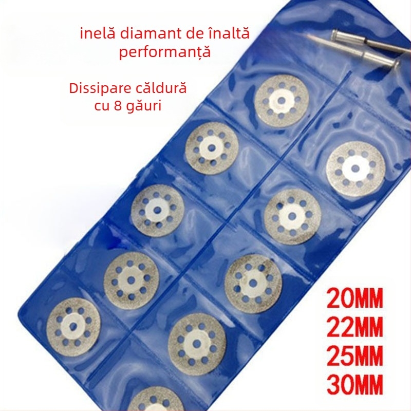 Disc diamant pentru tăiere cu dinți, cu 8 găuri, disc mic de șlefuit cu emery pentru jad – set 10 bucăți, model 45, viteză maximă 5000, origine Jiangsu