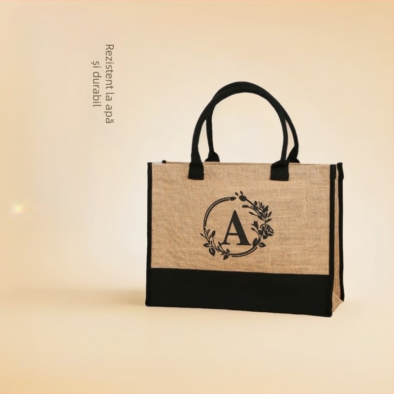 Geantă Tote din bumbac și in, stil urban minimalist, formă orizontal pătrată, deschiderea deschisă, buzunar intern pentru telefon