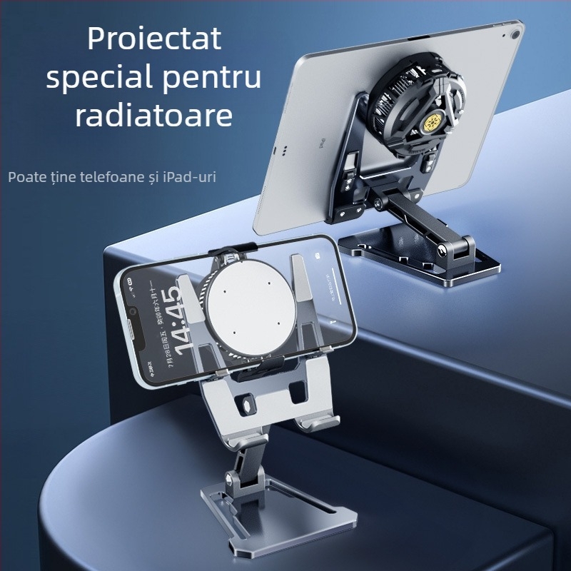 Suport de birou din aliaj de aluminiu pentru telefoane și tablete, pliabil, universal, cu element de răcire