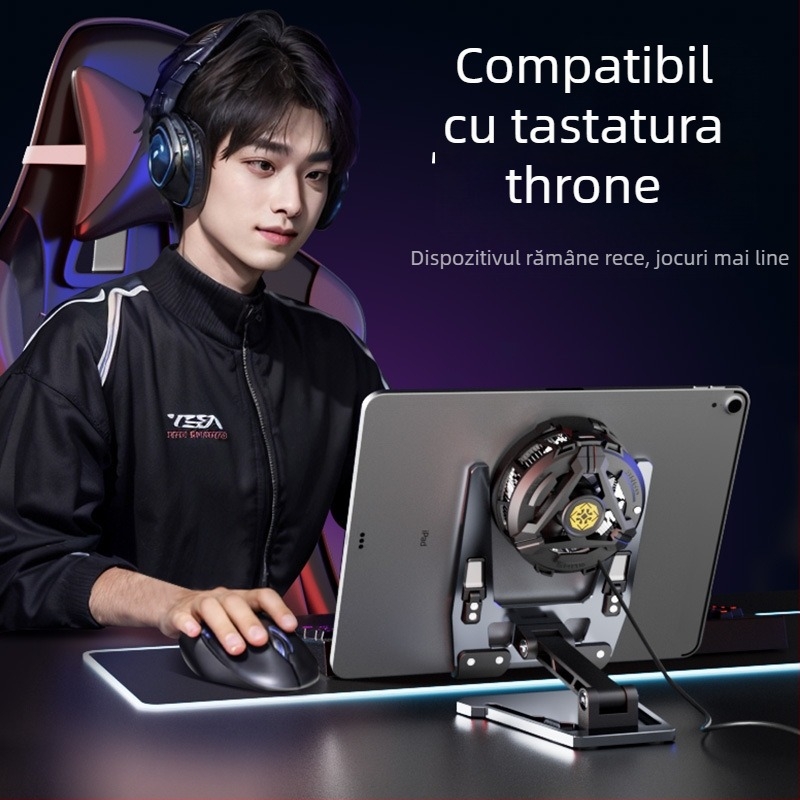 Suport de birou din aliaj de aluminiu pentru telefoane și tablete, pliabil, universal, cu element de răcire