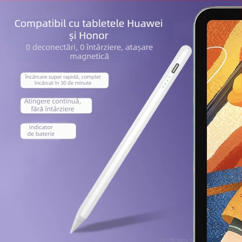 Stylus pentru tabletă, corp metalic; compatibil cu tablete Glory și Huawei; vârf adsorbabil; design universal; suport pentru personalizare
