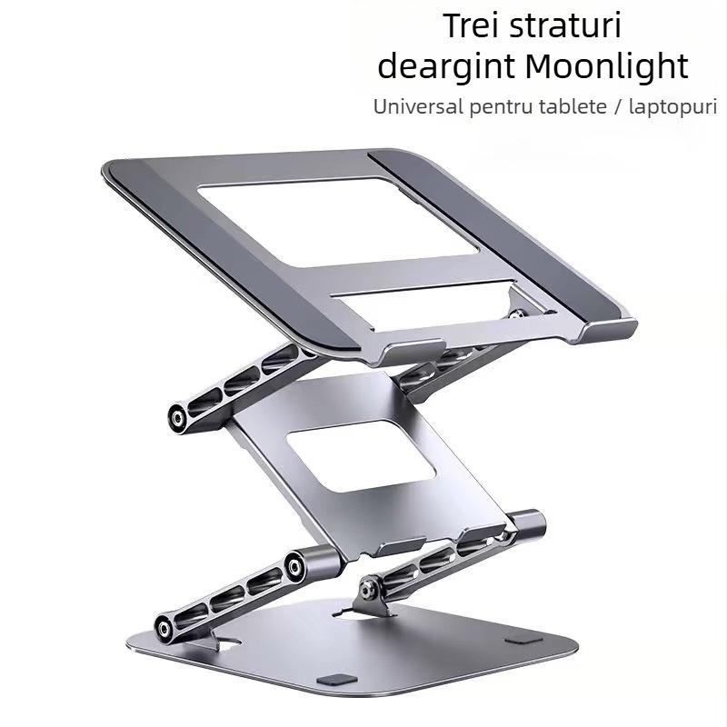 Suport pentru laptop cu trei niveluri reglabile, din oțel carbon, tip lift pentru birou, compatibil cu laptopuri până la 15,6 inch, greutate 1,5 kg
