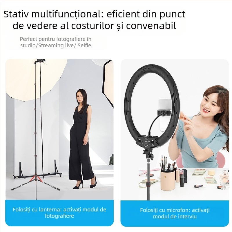 GM220 Stativă profesională pentru iluminat fotografic, aliaj de aluminiu, înălțime 49.5–220 cm, încărcare 2.5 kg, 5 segmente, diametre țevi 1.3/1.6/1.9/2.2/2.5 cm