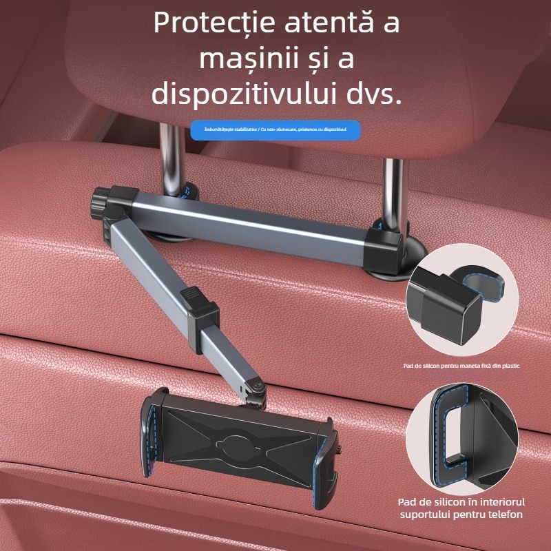 Suport pentru tabletă pentru capul banchetei din spate al mașinii, cu tijă telescopică, universal pentru tablete și telefoane mobile