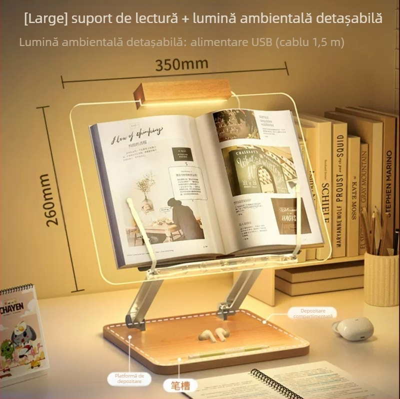 Suport de citit pentru pat, construcție metalică, ridicabil și multifuncțional, model BG-4B