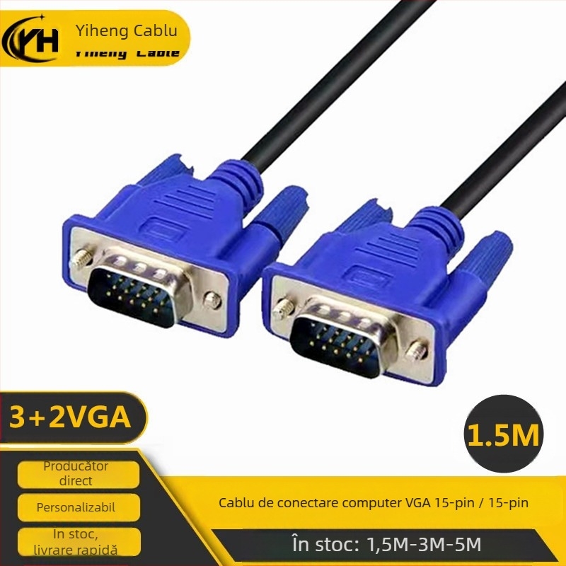 Cablu VGA, conector 15 pini, lungime 1,5 m, conductor din oțel acoperit cu cupru