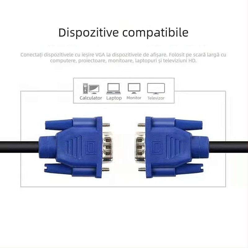 Cablu VGA, conector 15 pini, lungime 1,5 m, conductor din oțel acoperit cu cupru