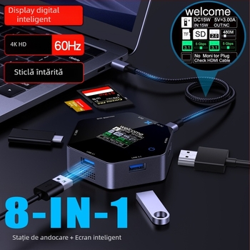Hub de extensie Type-C cu interfață USB-C de 5 Gbps, alimentare externă, model YC-931