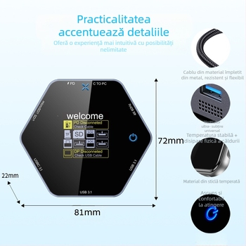 Hub de extensie Type-C cu interfață USB-C de 5 Gbps, alimentare externă, model YC-931