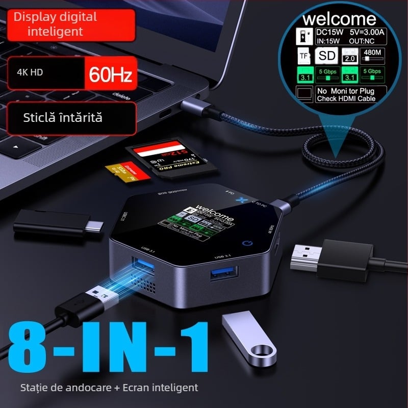 Hub de extensie Type-C cu interfață USB-C de 5 Gbps, alimentare externă, model YC-931
