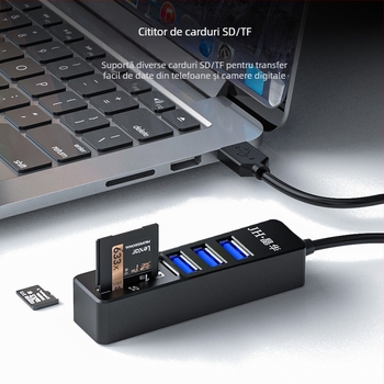 Cititor USB 5-în-1 și hub pentru laptop, suport SD/TF, USB 2.0, montaj extern, model Z303