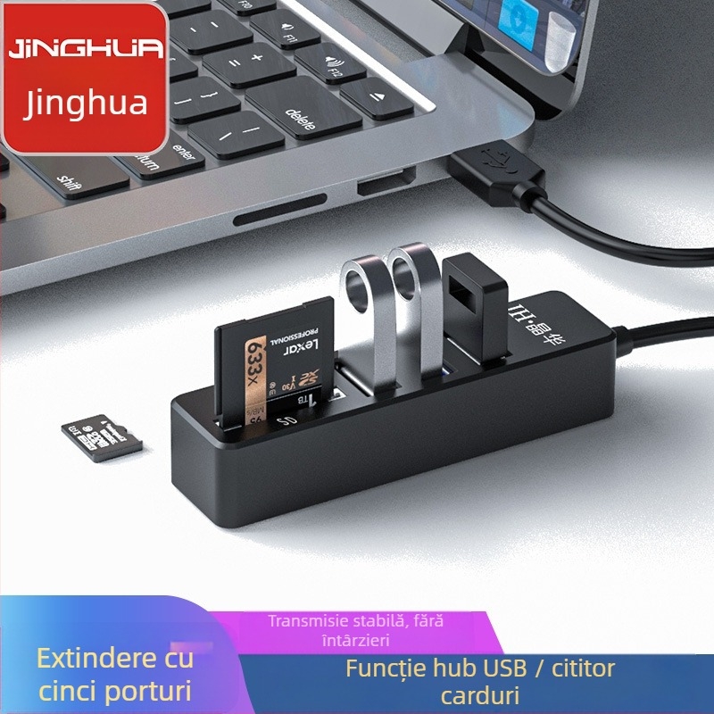 Cititor USB 5-în-1 și hub pentru laptop, suport SD/TF, USB 2.0, montaj extern, model Z303