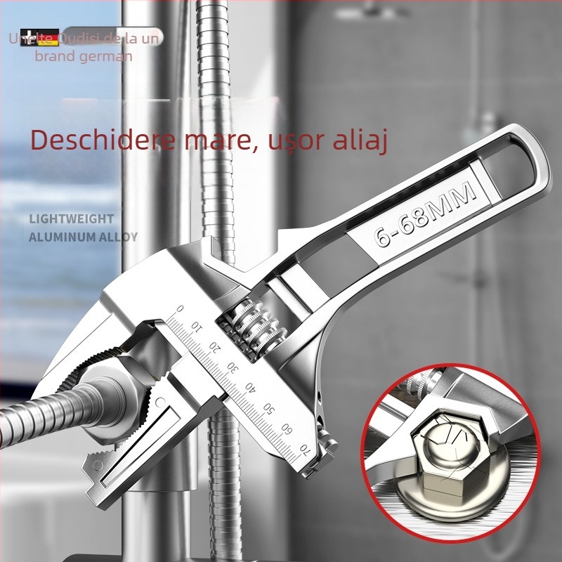 Cheie multifuncțională pentru instalații sanitare, pentru chiuvetă și reparații la robinet, material: 2Cr13 + aliaj de aluminiu