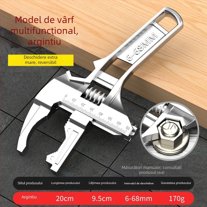 Cheie multifuncțională pentru instalații sanitare, pentru chiuvetă și reparații la robinet, material: 2Cr13 + aliaj de aluminiu