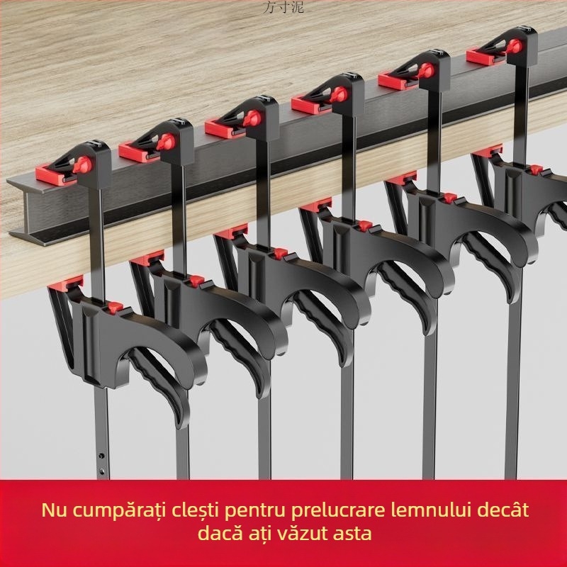 Clemă pentru tâmplărie tip F, îngroșată pentru plăci din lemn, unghi drept, două bucăți