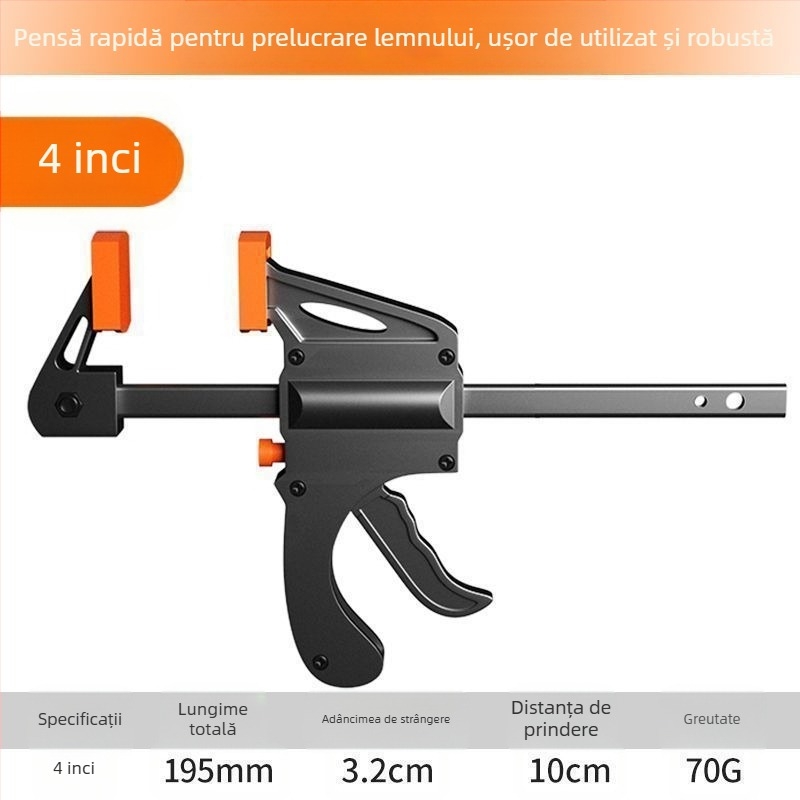Clemă pentru tâmplărie tip F, îngroșată pentru plăci din lemn, unghi drept, două bucăți