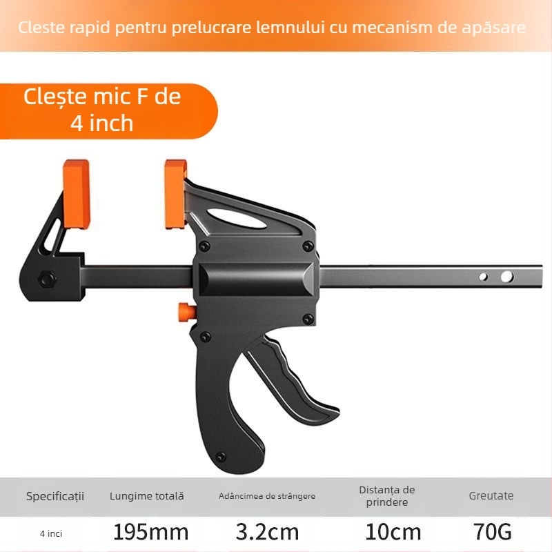 Clemă pentru tâmplărie tip F, îngroșată pentru plăci din lemn, unghi drept, două bucăți