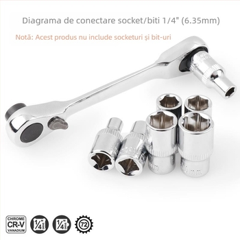 Cheie clichet cu două direcții, 72 dinți, 1/4 inch drive, oțel crom-vanadiu