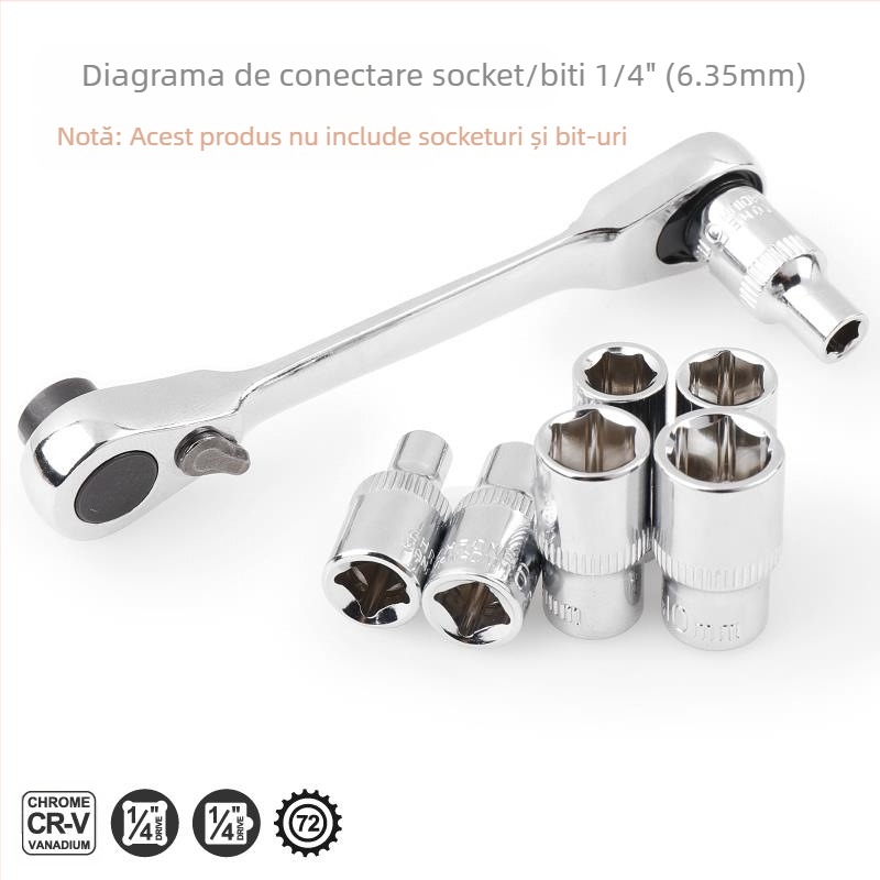 Cheie clichet cu două direcții, 72 dinți, 1/4 inch drive, oțel crom-vanadiu