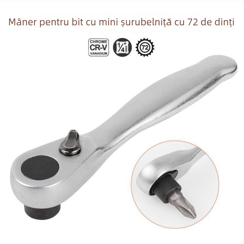 Cheie clichet cu două direcții, 72 dinți, 1/4 inch drive, oțel crom-vanadiu
