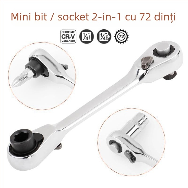 Cheie clichet cu două direcții, 72 dinți, 1/4 inch drive, oțel crom-vanadiu