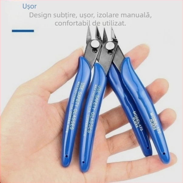 Clește diagonal industrial pentru electronice, fălci înclinate, greutate 0,08 kg, lungimea capului 1