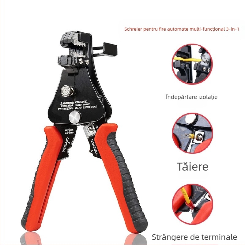 Clește automate multifuncțional pentru dezizarea cablurilor de fibră optică, cu fălci dințate – domeniu dezizare 1.0–3.2 mm, greutate 0,36 kg