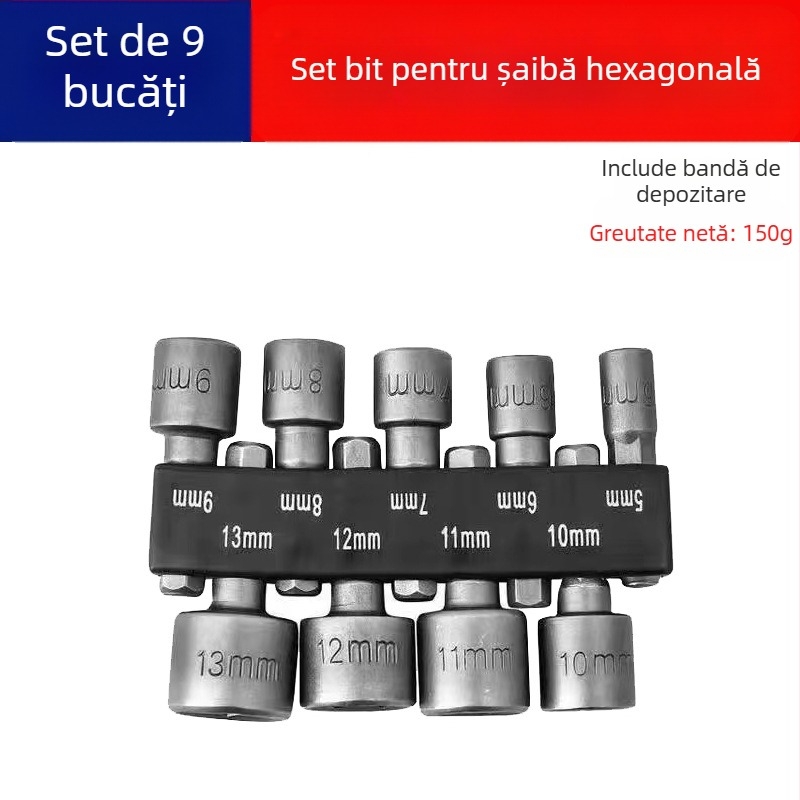 Set capete hexagonale pentru bormașină și șurubelniță, oțel crom-vanadiu, finisaj cromat, tip: cheie cu cap