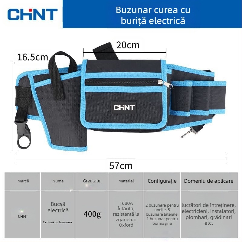 Curea de talie pentru unelte pentru electricieni, geantă de întreținere și tâmplă portabilă, din material Oxford cu căptușeală din nylon, capacitate de încărcare 1 kg