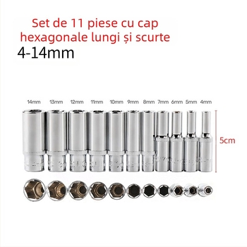 Blade Routine set de 11 piese chei tubulare din aliaj de aluminiu, adaptor hex 1/4, capete scurte și lungi, format metrice