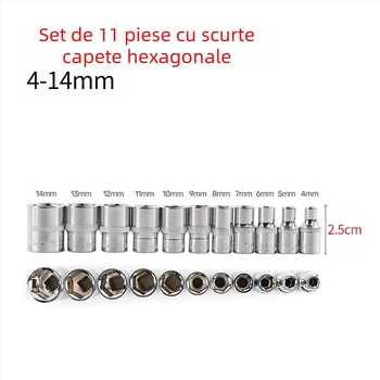 Blade Routine set de 11 piese chei tubulare din aliaj de aluminiu, adaptor hex 1/4, capete scurte și lungi, format metrice