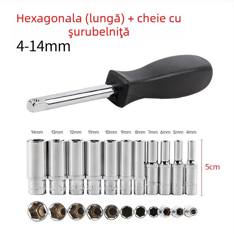 Blade Routine set de 11 piese chei tubulare din aliaj de aluminiu, adaptor hex 1/4, capete scurte și lungi, format metrice