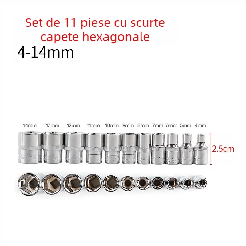 Blade Routine set de 11 piese chei tubulare din aliaj de aluminiu, adaptor hex 1/4, capete scurte și lungi, format metrice