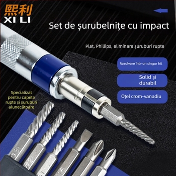 Șurubelniță cu impact mini, mâner hexagonal, set în vrac (Material: S2+CRV; Mâner hexagonal)