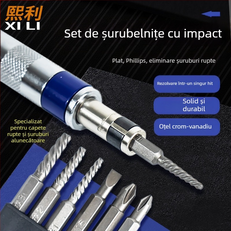 Șurubelniță cu impact mini, mâner hexagonal, set în vrac (Material: S2+CRV; Mâner hexagonal)