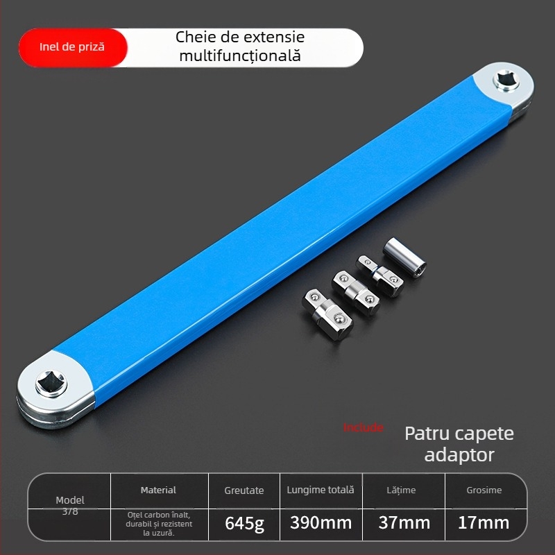 Volvan 3/8 Cheie multifuncțională de extindere cu cap ratchet pentru conversie și tijă de extensie – Cromată, oțel cu carbon înalt, 0.645 kg