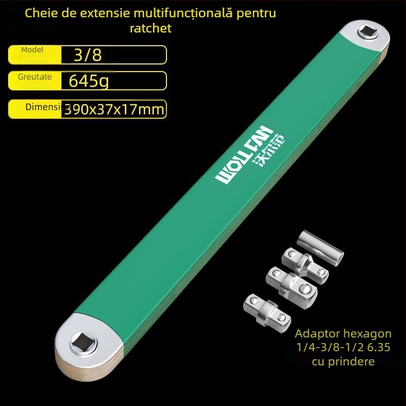 Volvan 3/8 Cheie multifuncțională de extindere cu cap ratchet pentru conversie și tijă de extensie – Cromată, oțel cu carbon înalt, 0.645 kg