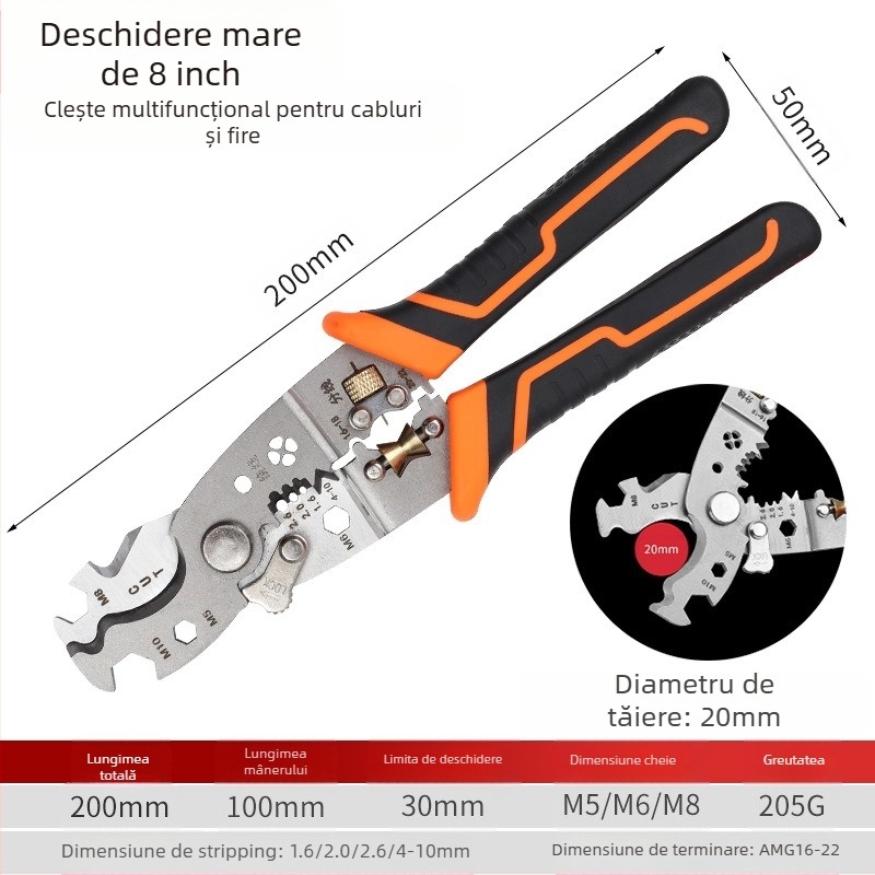 Clește pentru dezizolarea cablurilor, formă în V, industrial, multifuncțional (Greutate: 0,2; Formă: în V; Funcții: dezizolare cabluri)