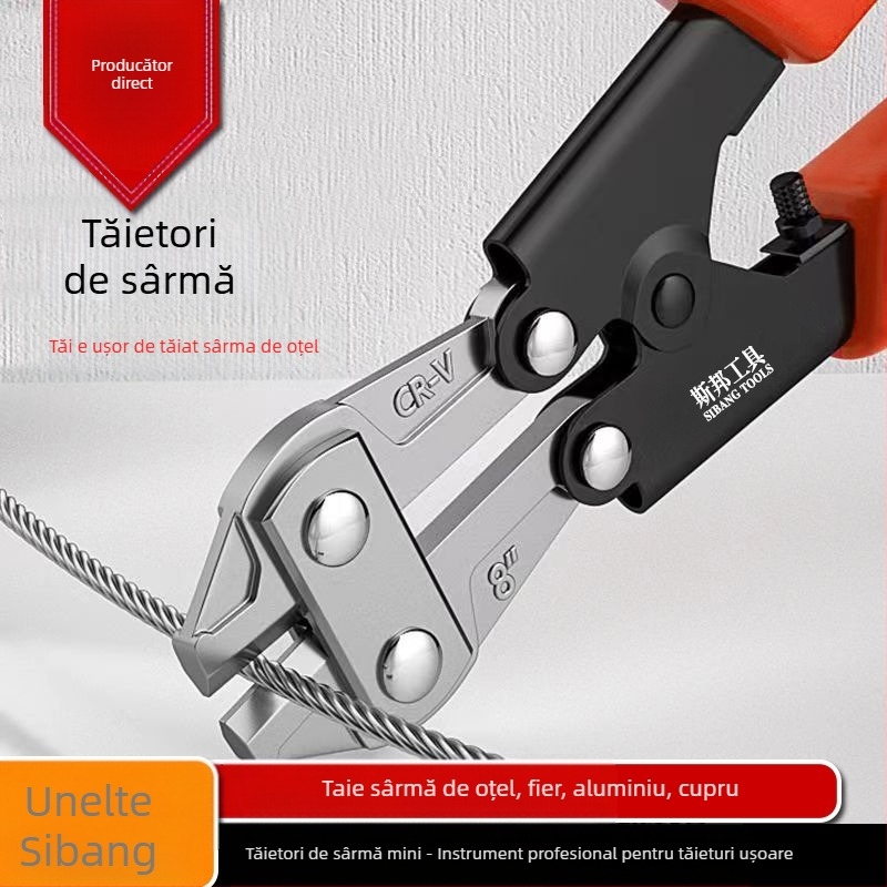Sibang foarfă pentru cabluri, 8 inchi, din oțel crom-vanadiu, mini portabil, economisește efortul (Brand: Sibang; Material: oțel crom-vanadiu; Greutate: 0.26 kg; Tip: Foarfă pentru cabluri)