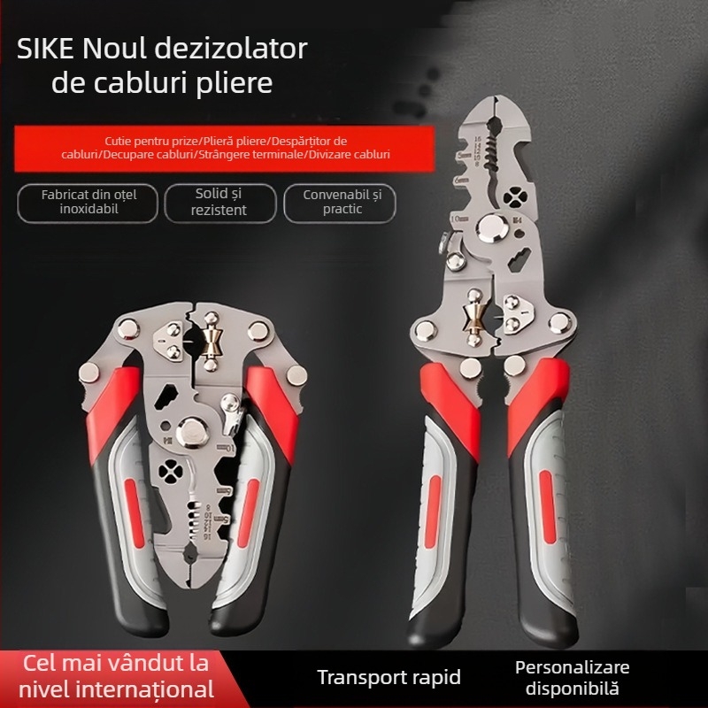 Clește pliabil de dezizolat cabluri pentru electricieni — multifuncțional, cap rotund, greutate 0,192 kg, dezizolare, tăiere, crimpare și înfășurare cabluri