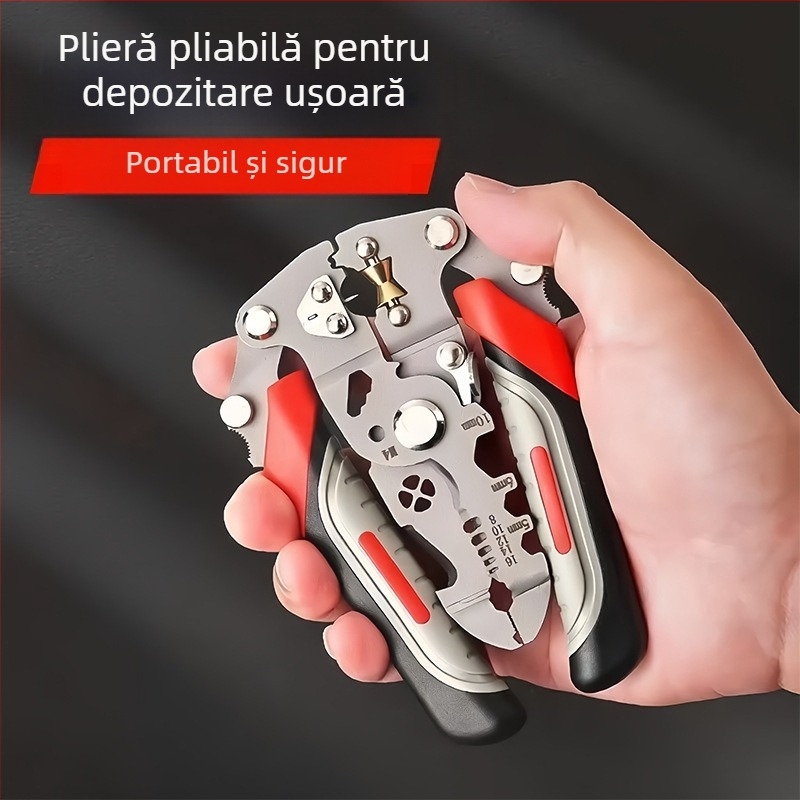 Clește pliabil de dezizolat cabluri pentru electricieni — multifuncțional, cap rotund, greutate 0,192 kg, dezizolare, tăiere, crimpare și înfășurare cabluri