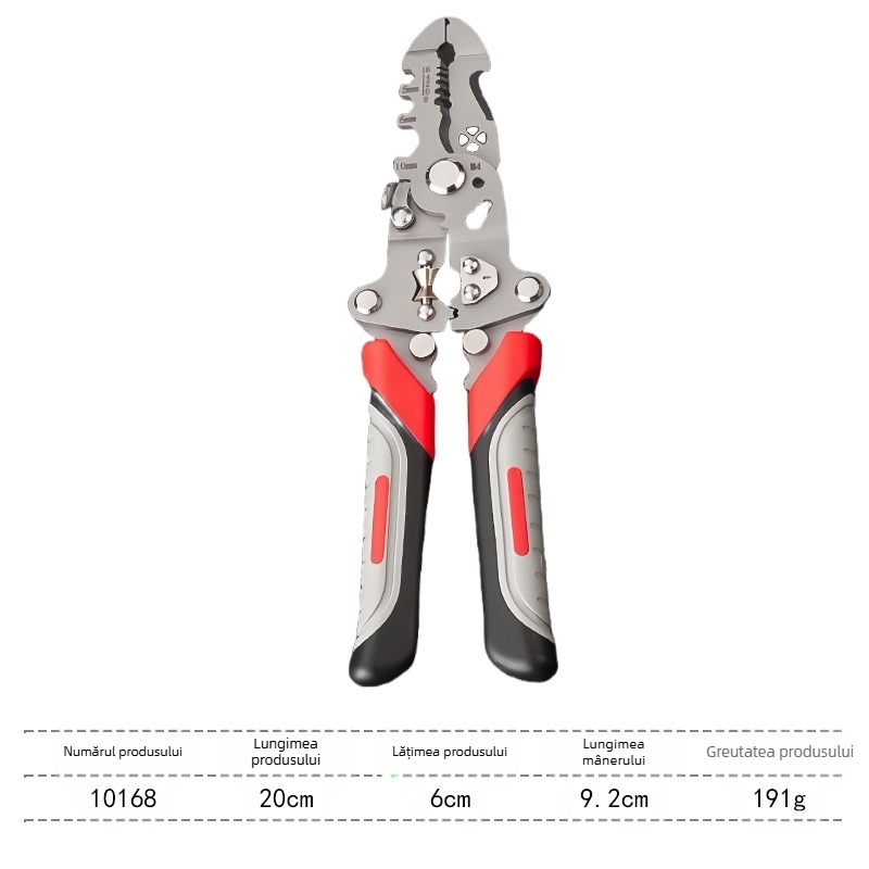 Clește pliabil de dezizolat cabluri pentru electricieni — multifuncțional, cap rotund, greutate 0,192 kg, dezizolare, tăiere, crimpare și înfășurare cabluri