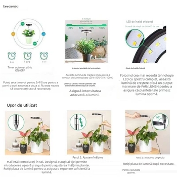 Lampă LED retractabilă pentru creșterea plantelor, spectru complet de lumină 3500K, temporizator, 20 de LED-uri, alimentare 5V, durată de viață 20000 h, model CCB-231204